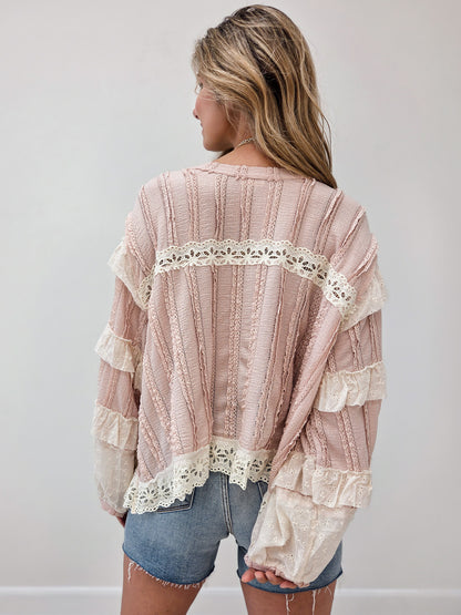 Layered Lace Accent Long Sleeve Top