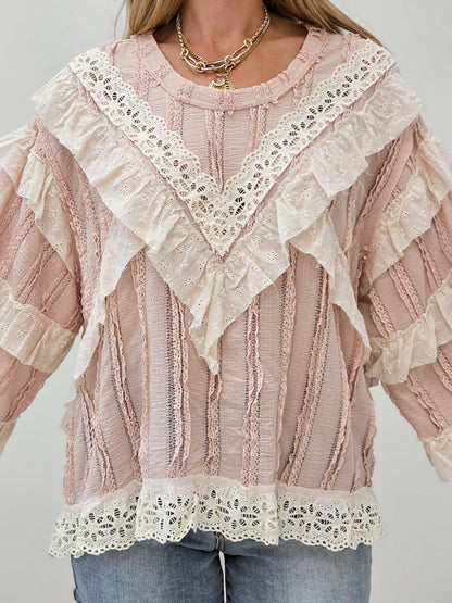 Layered Lace Accent Long Sleeve Top