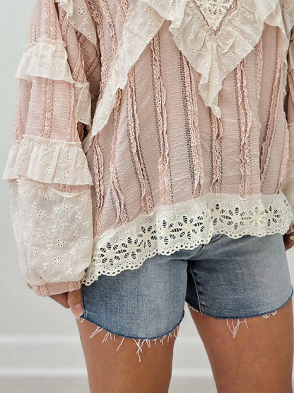Layered Lace Accent Long Sleeve Top