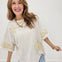 Short Sleeve Relaxed Fit Cotton Top with Star Floral Patches