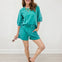 Color Band Edge Detail Washed Top with Matching Shorts