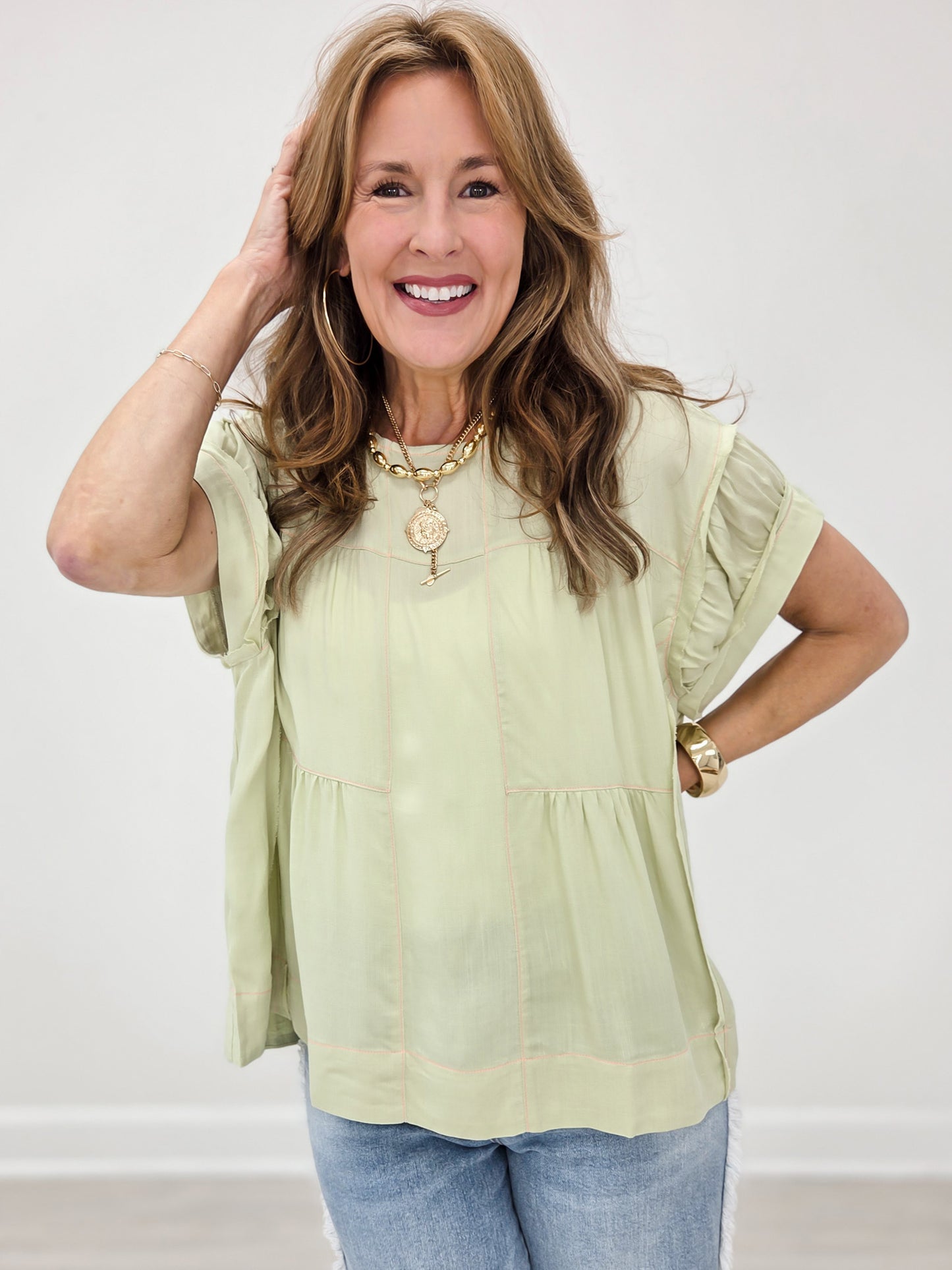Short Sleeve Babydoll Woven Top