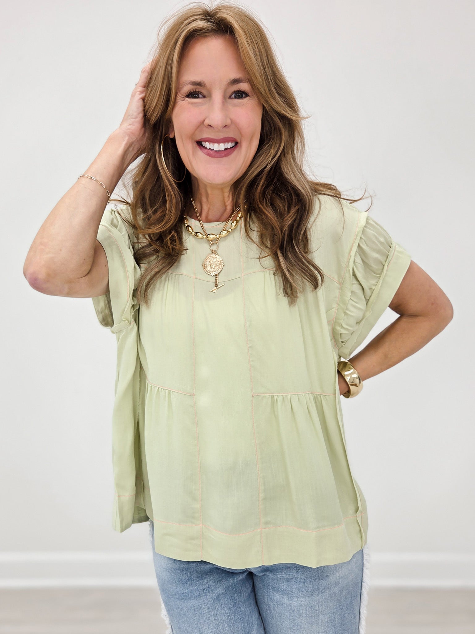 Short Sleeve Babydoll Woven Top