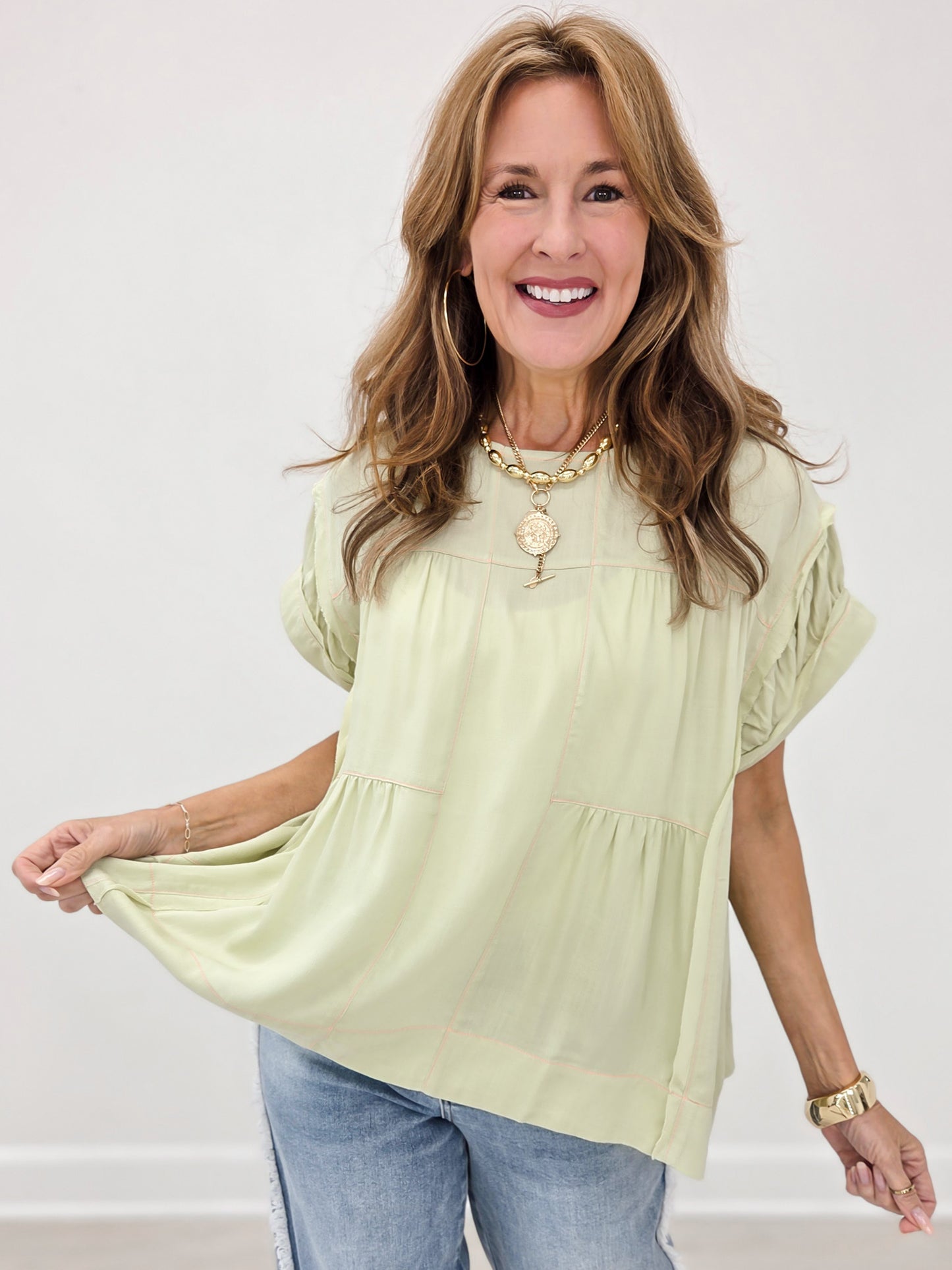 Short Sleeve Babydoll Woven Top