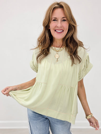 Short Sleeve Babydoll Woven Top