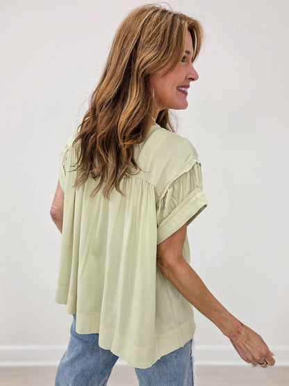 Short Sleeve Babydoll Woven Top