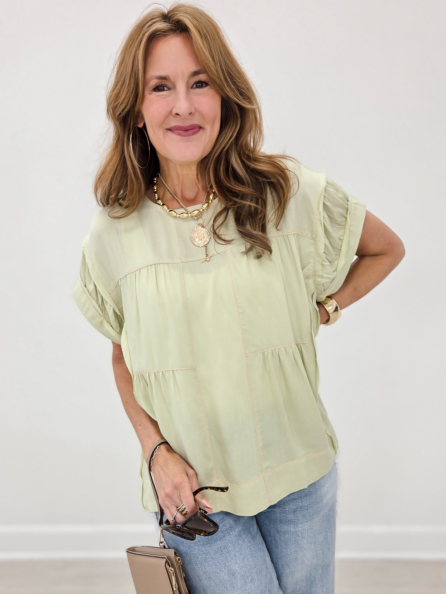 Short Sleeve Babydoll Woven Top