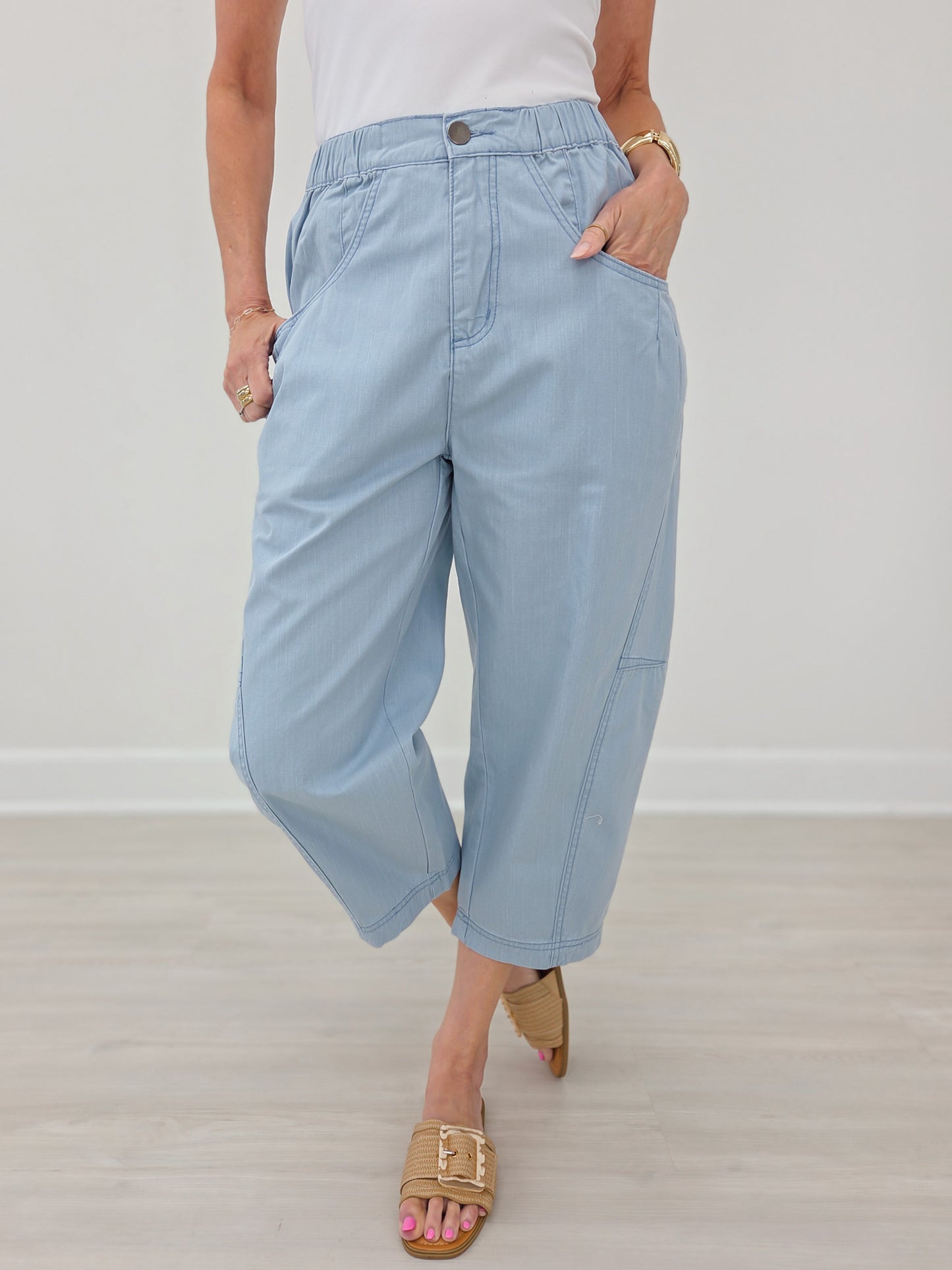 Washed Twill Elastic Back Waist Barrel Pants