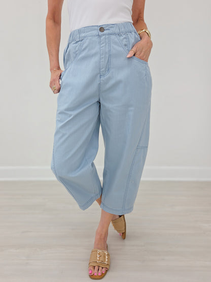 Washed Twill Elastic Back Waist Barrel Pants