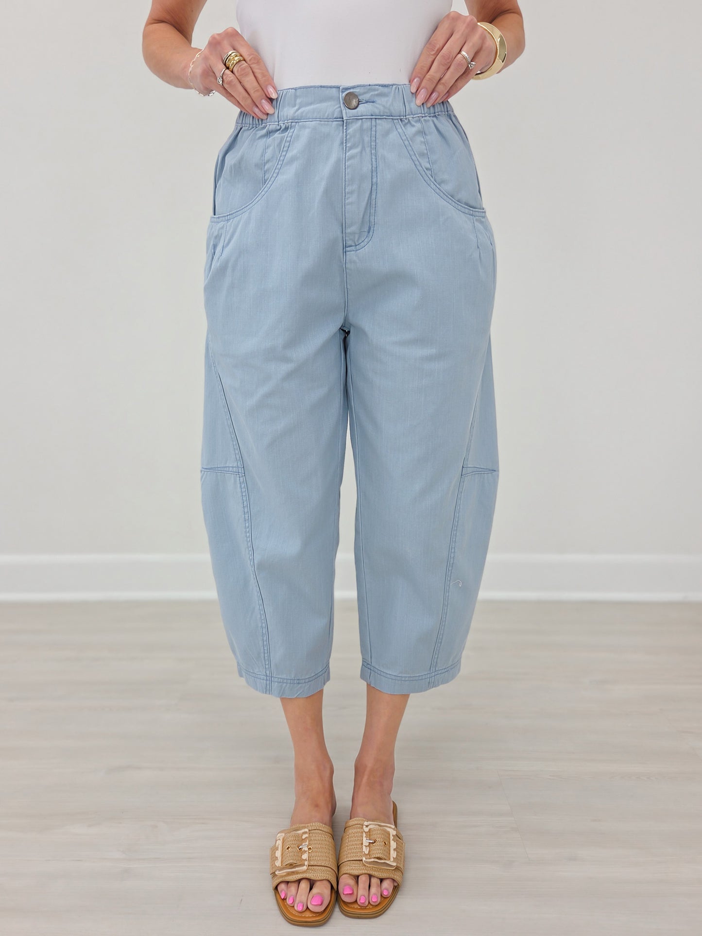 Washed Twill Elastic Back Waist Barrel Pants
