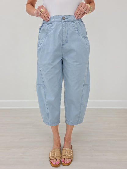 Washed Twill Elastic Back Waist Barrel Pants