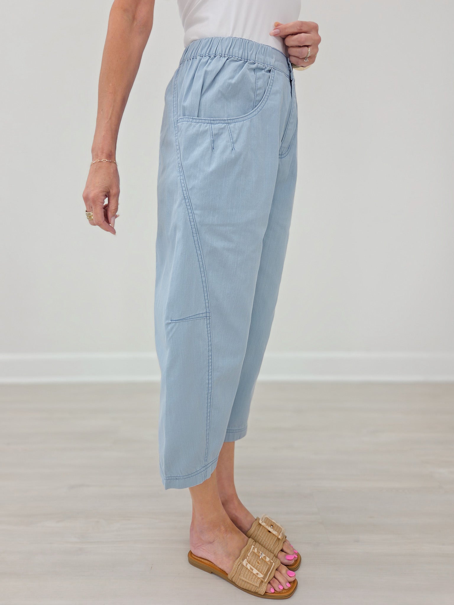 Washed Twill Elastic Back Waist Barrel Pants