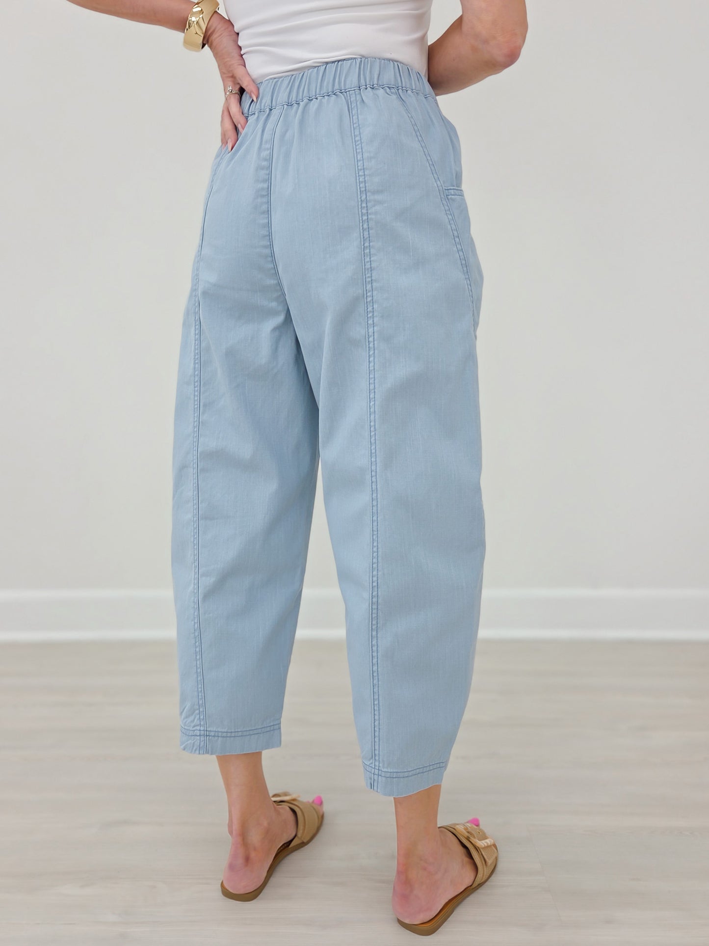 Washed Twill Elastic Back Waist Barrel Pants