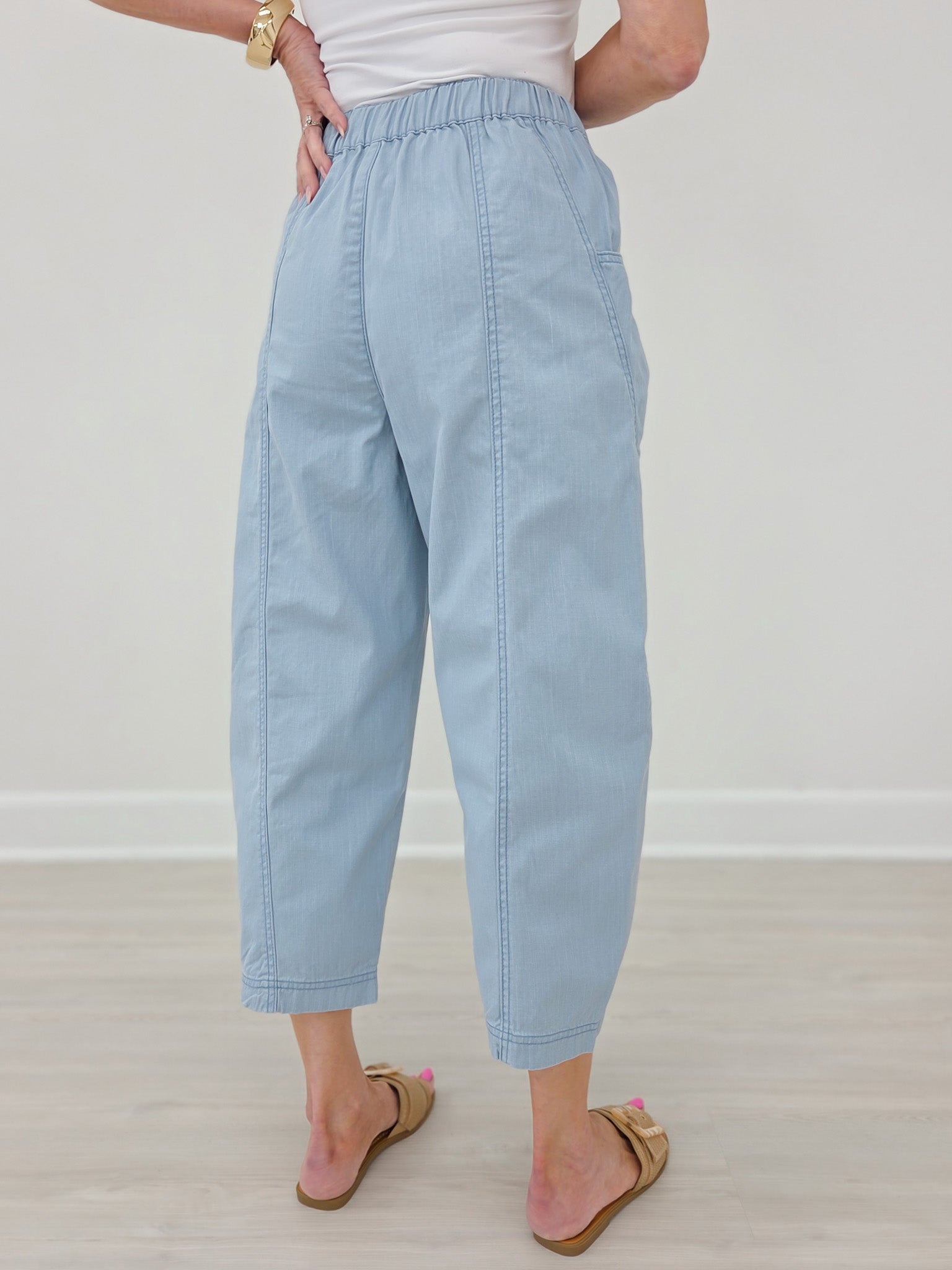 Washed Twill Elastic Back Waist Barrel Pants