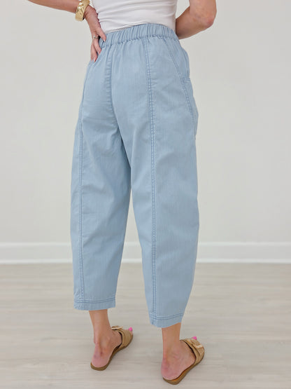 Washed Twill Elastic Back Waist Barrel Pants