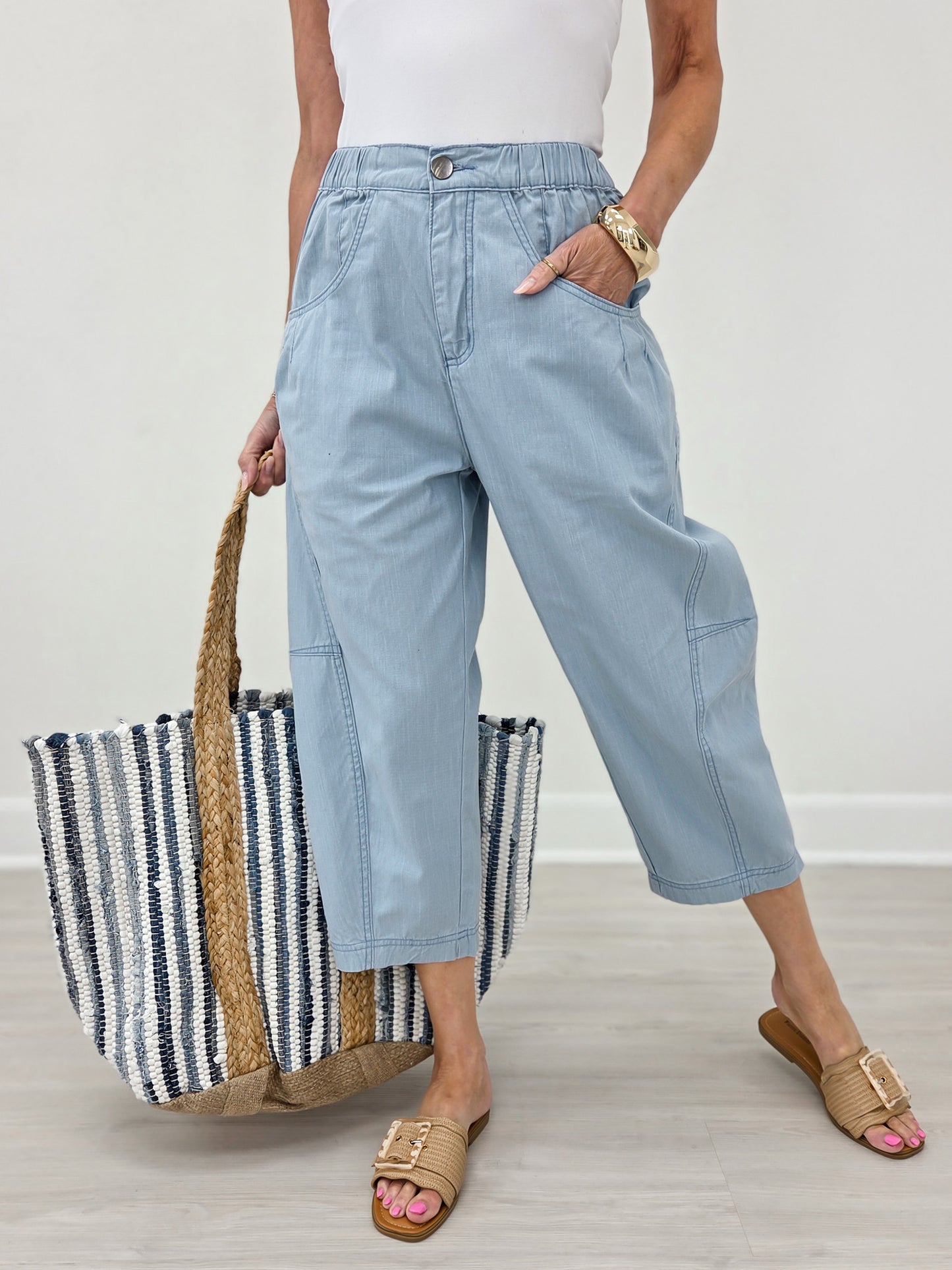 Washed Twill Elastic Back Waist Barrel Pants