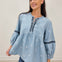 3/4 Button Sleeve Embroidered Babydoll Tunic Top