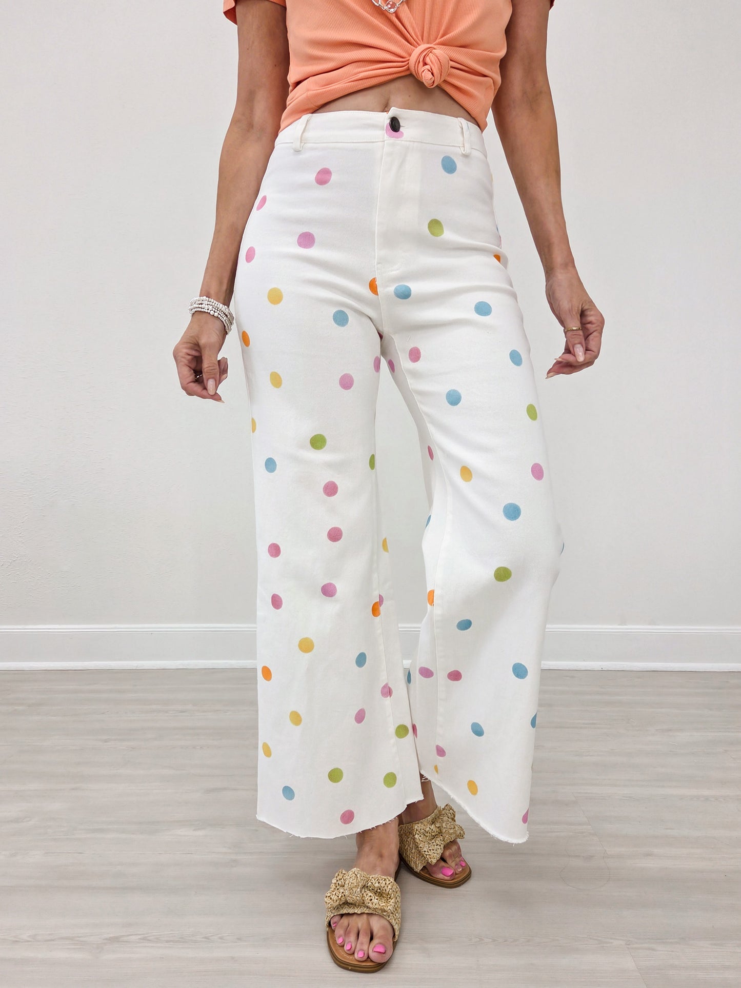 Comfort Stretch Pastel Polka Dot Wide Leg Jean