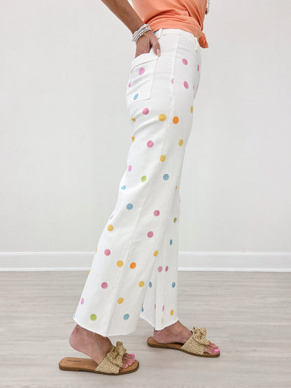 Comfort Stretch Pastel Polka Dot Wide Leg Jean