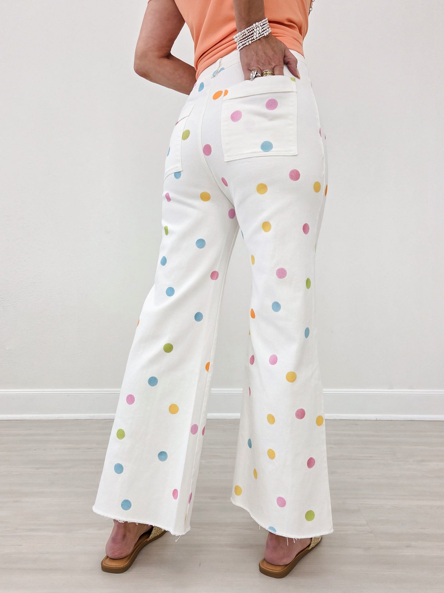 Comfort Stretch Pastel Polka Dot Wide Leg Jean