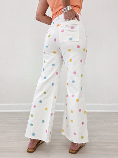 Comfort Stretch Pastel Polka Dot Wide Leg Jean