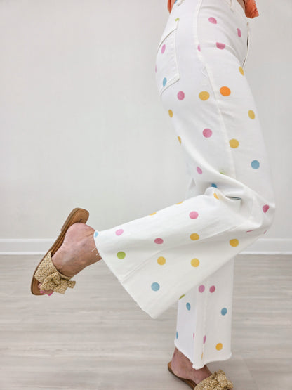 Comfort Stretch Pastel Polka Dot Wide Leg Jean