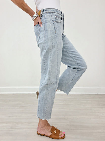 Mica Super High Barrel-leg Detailing Jeans