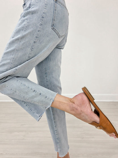 Mica Super High Barrel-leg Detailing Jeans