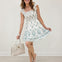 Floral Border Print Detail Smocked Mini Dress
