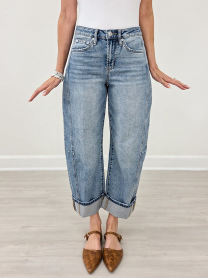 MICA Denim High Rise Barrel-leg Detailing Cuffed Hem