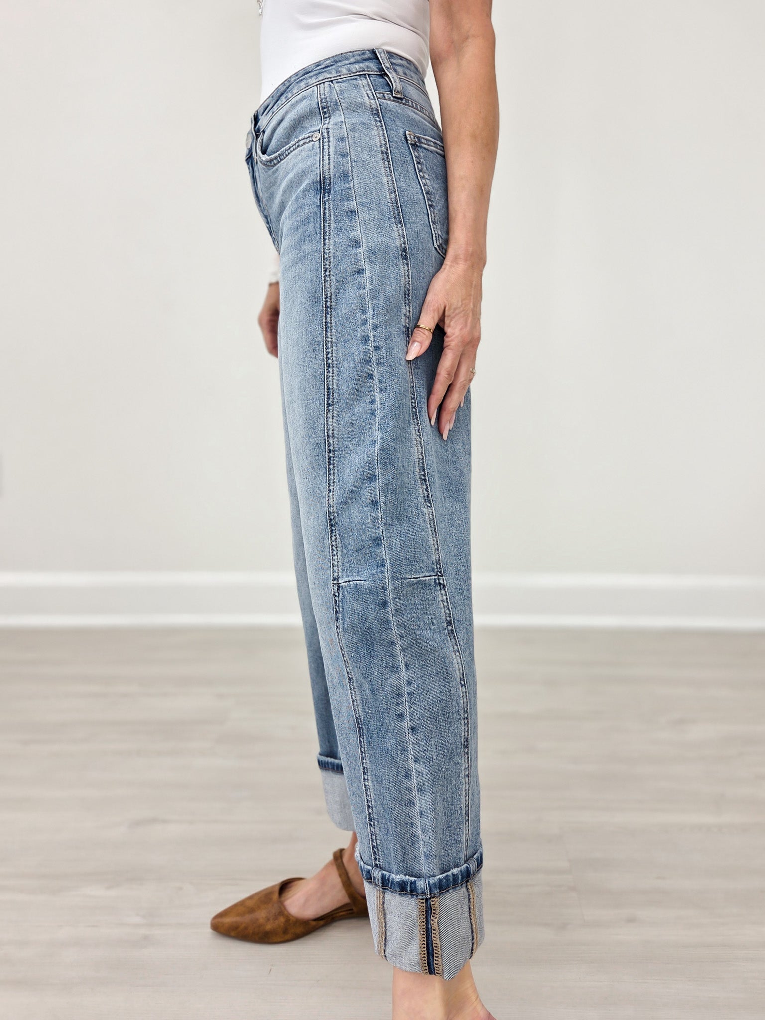 MICA Denim High Rise Barrel-leg Detailing Cuffed Hem