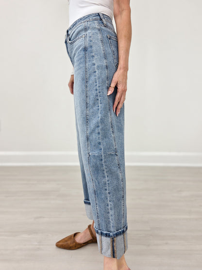 MICA Denim High Rise Barrel-leg Detailing Cuffed Hem
