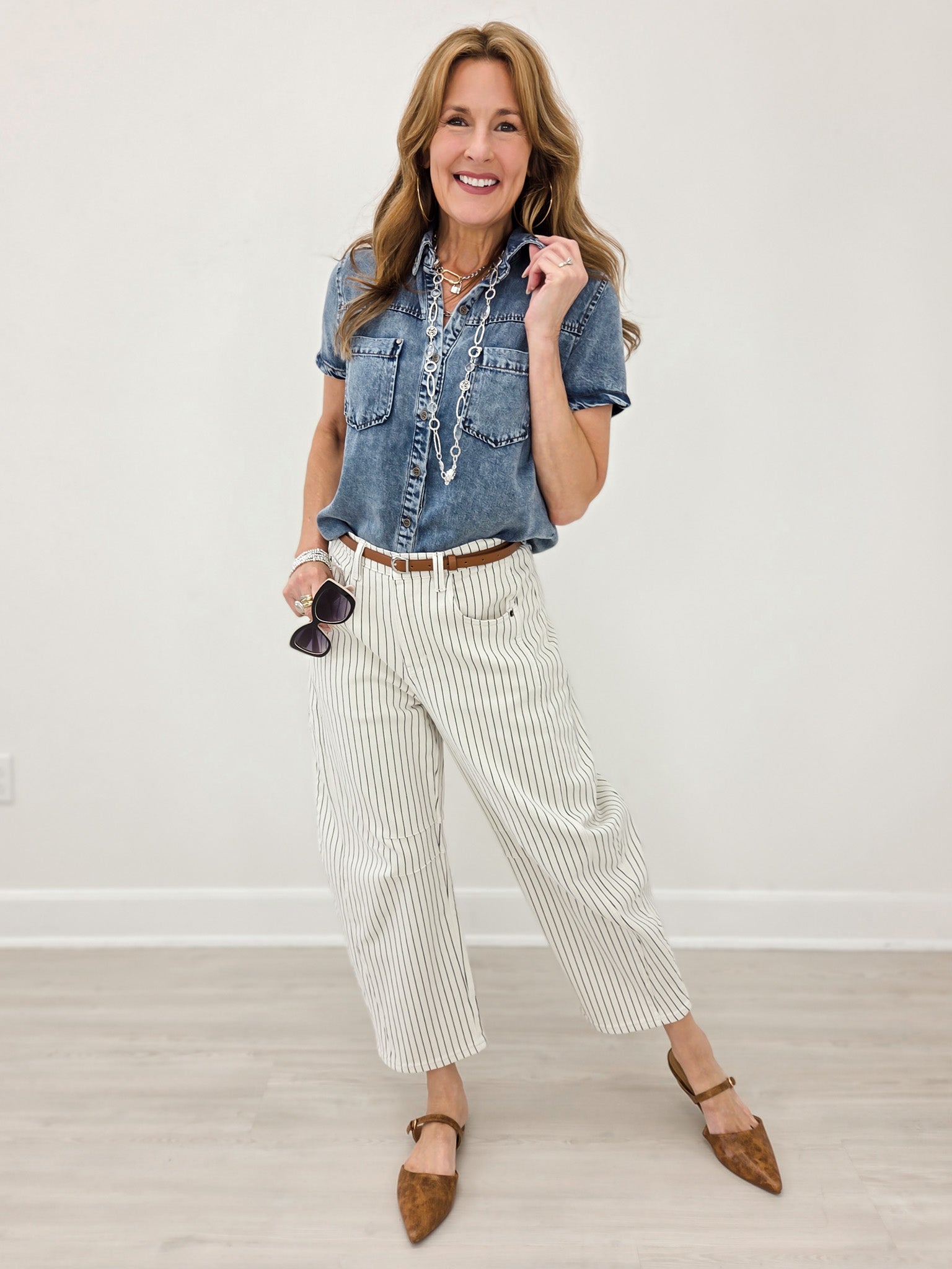 Pinstriped Pattern Barrel Pants
