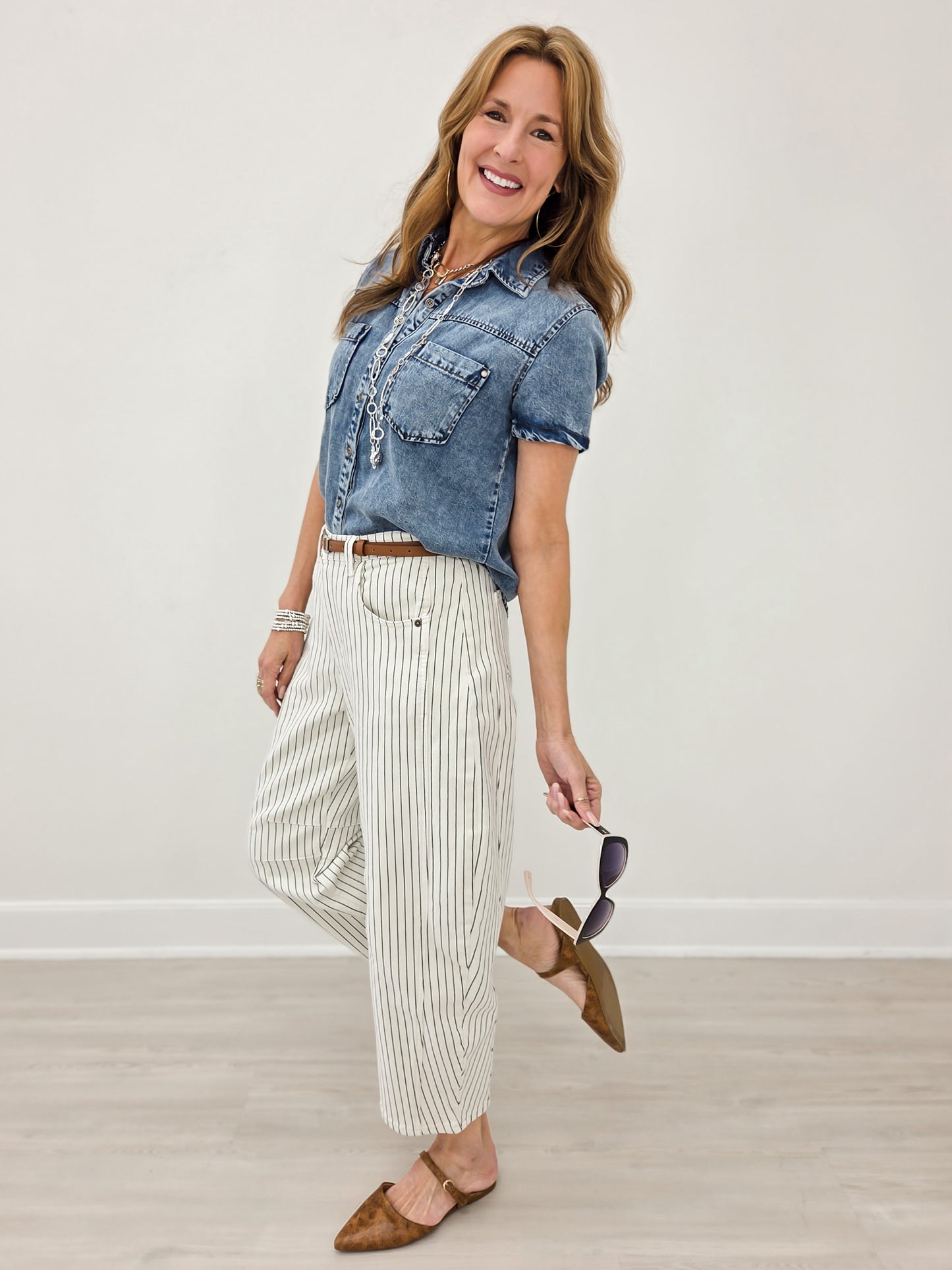Pinstriped Pattern Barrel Pants