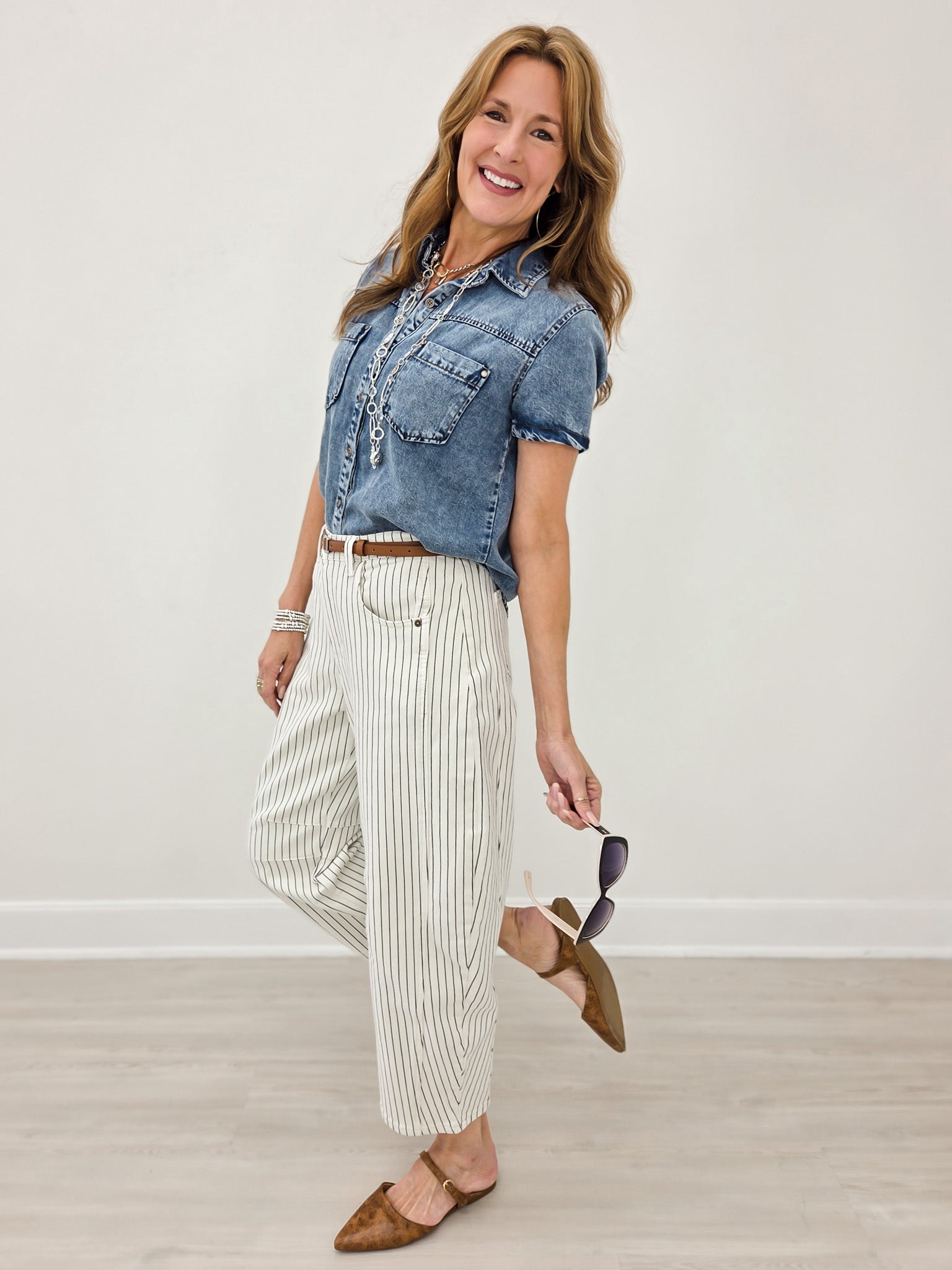 Pinstriped Pattern Barrel Pants