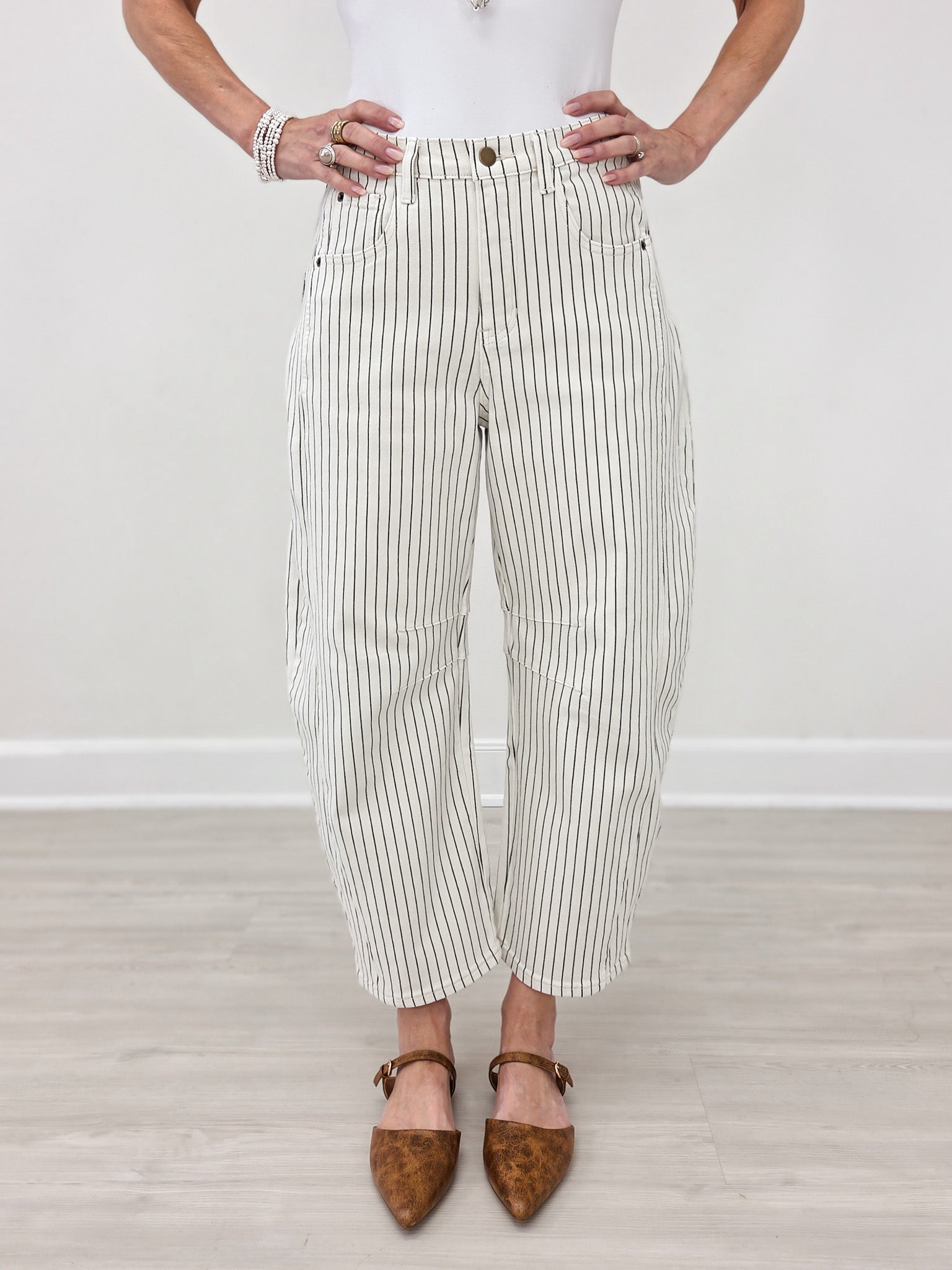 Pinstriped Pattern Barrel Pants