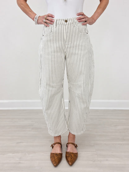 Pinstriped Pattern Barrel Pants