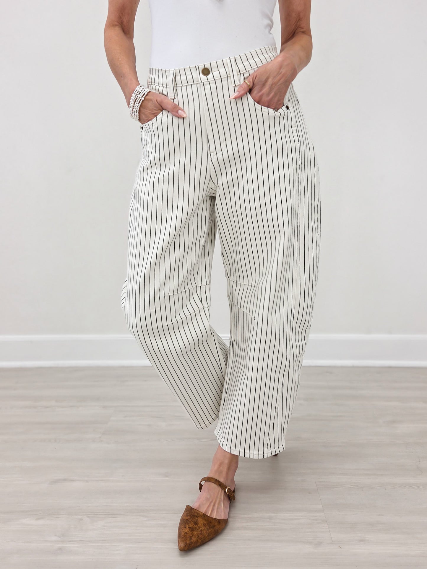 Pinstriped Pattern Barrel Pants