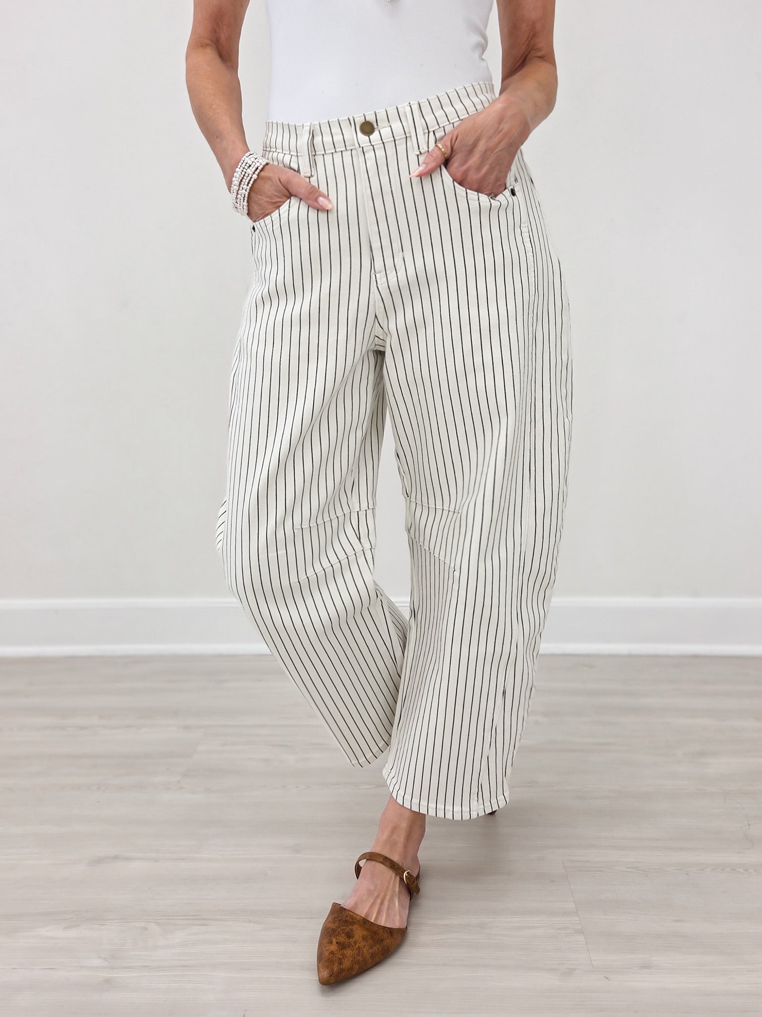 Pinstriped Pattern Barrel Pants