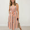 Multi Color Stripe Tie Detail Midi Dress
