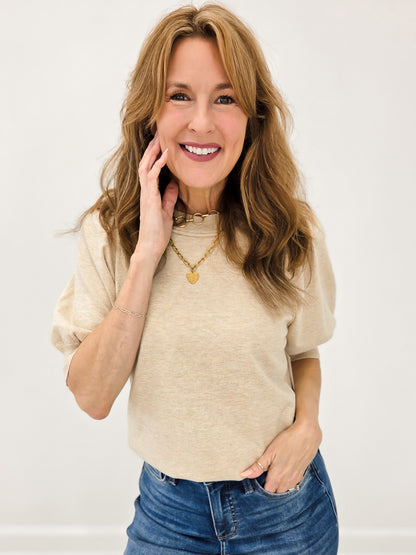Short Puff Sleeve Knitted Sweater Top