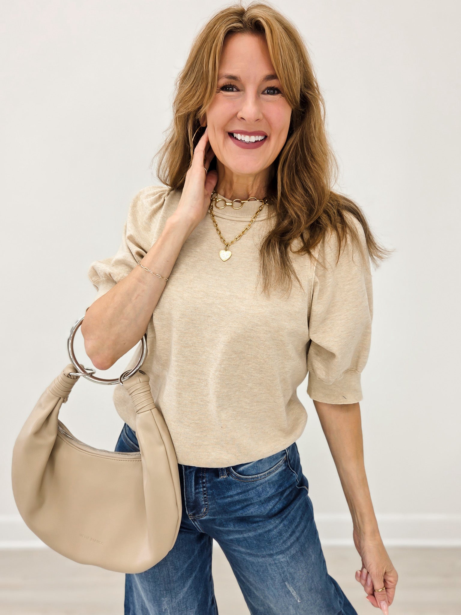 Short Puff Sleeve Knitted Sweater Top