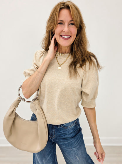 Short Puff Sleeve Knitted Sweater Top