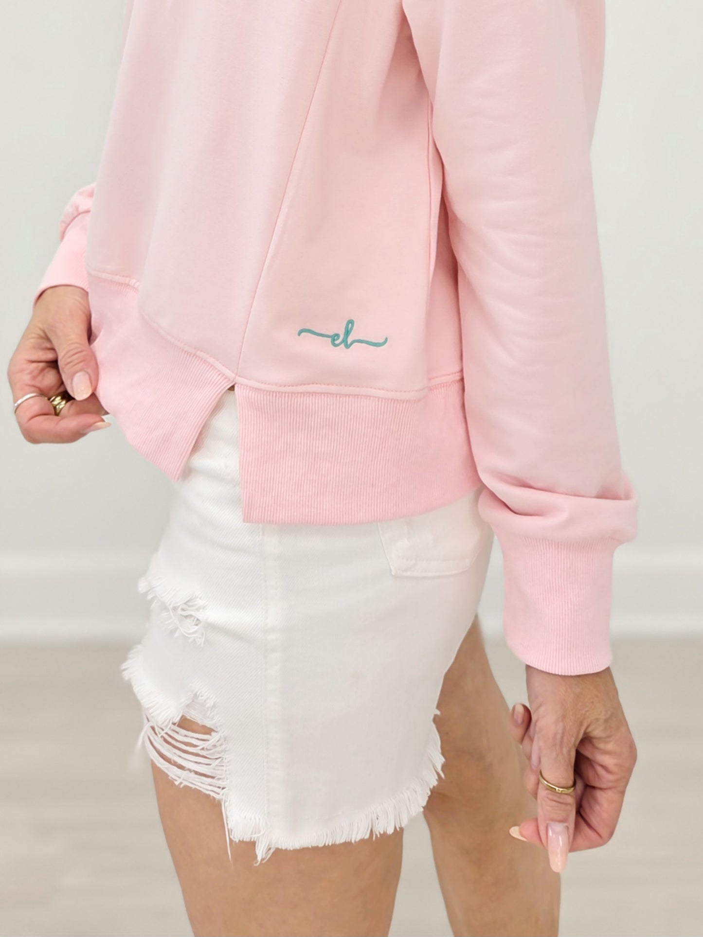 Long Sleeve V-Neck Embroidered Blessed Top