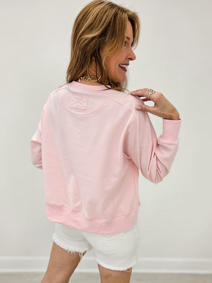 Long Sleeve V-Neck Embroidered Blessed Top