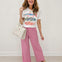 Mid Rise FUCHSIA and WHITE Checkered Print Straight Leg Pants
