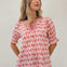 LIVE BOX SPLIT NECK SMOCKED HEM PUFF SLEEVE GEO FLORAL PRINT TOP