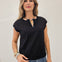LIVE BOX PICO STICH DETAIL SPLIT NECK SHORT SLEEVE COTTON TOP