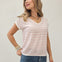 LIVE BOX V-NECK SHORT SLEEVE STRIPED PULLOVER SWEATER