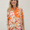 MANDARIN Y-SPLIT NECK COLLAR PUFF SLEEVE FLORAL PRINT TOP